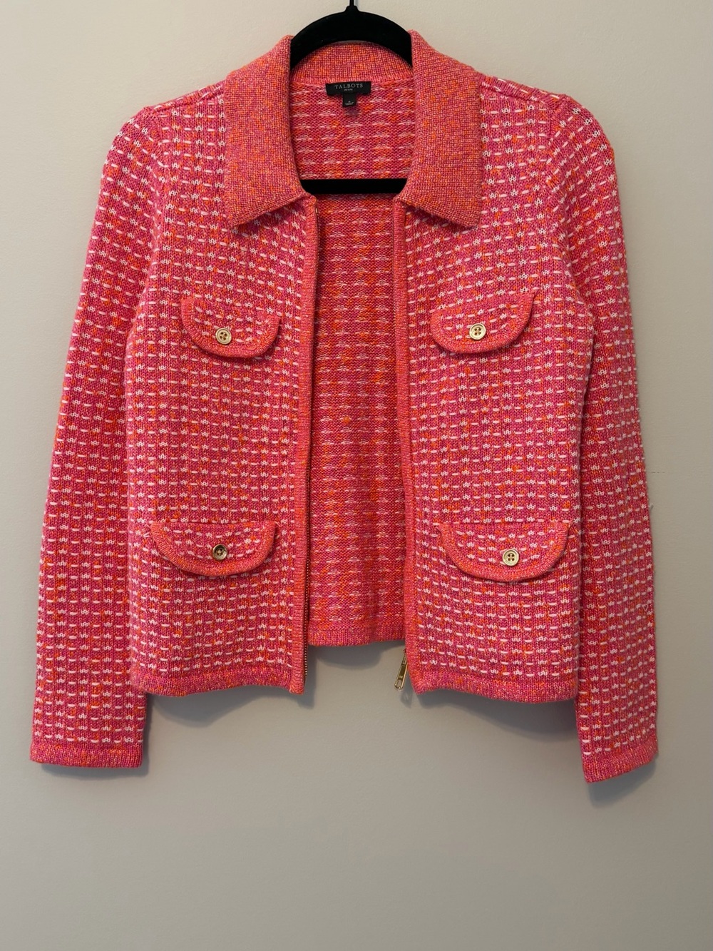 Talbots Petite Pink Textured Knit Cardigan Jacket